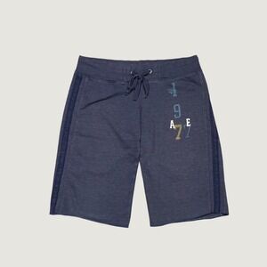 American Eagle Navy Blue Graphic Sweat Shorts Raw Hem Sporty Lounge Womens L